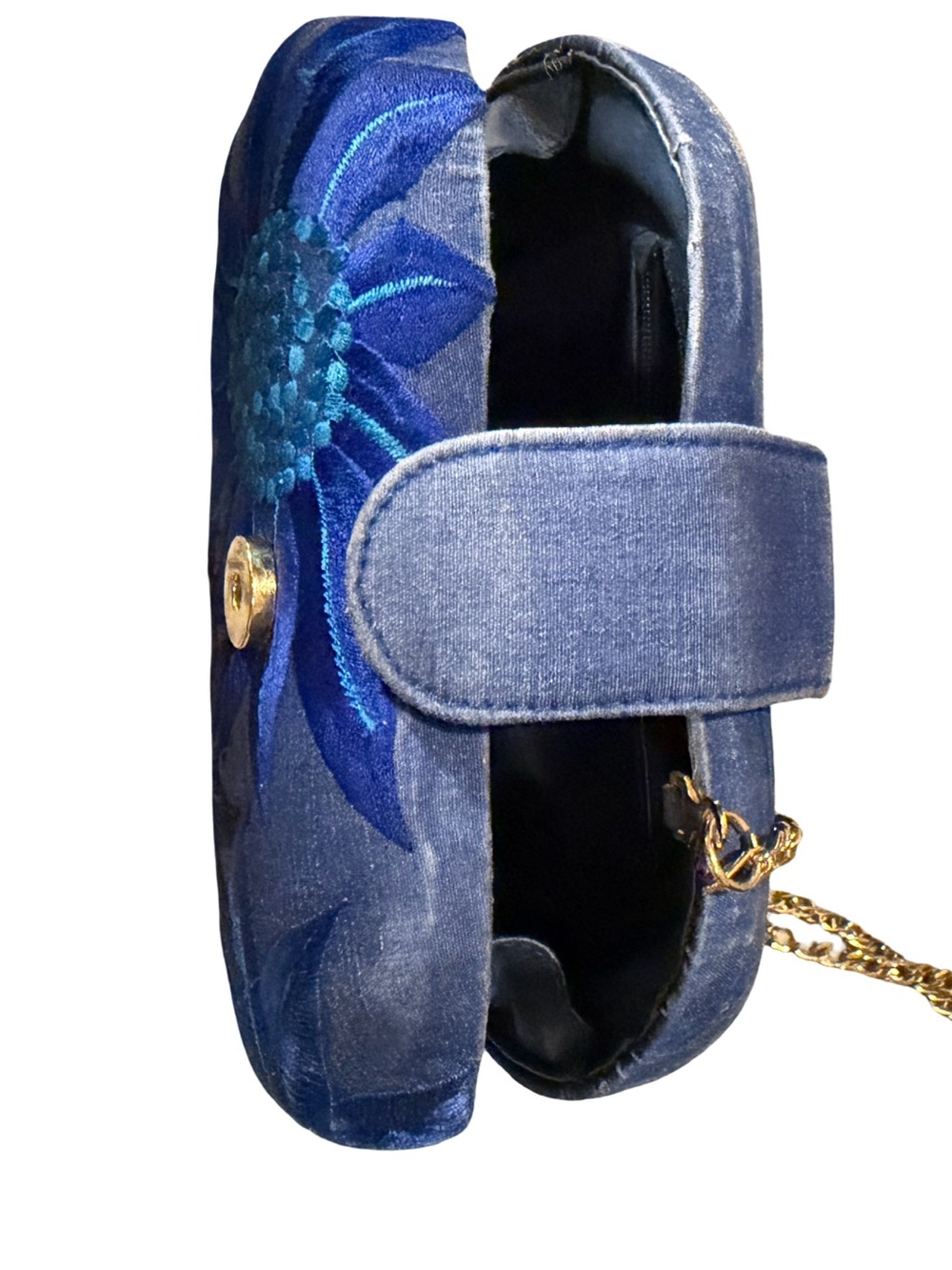 J. Renée RARE Hard Shell Vibrant Embroidered Blue Floral Design Crossbody - Picture 6 of 12